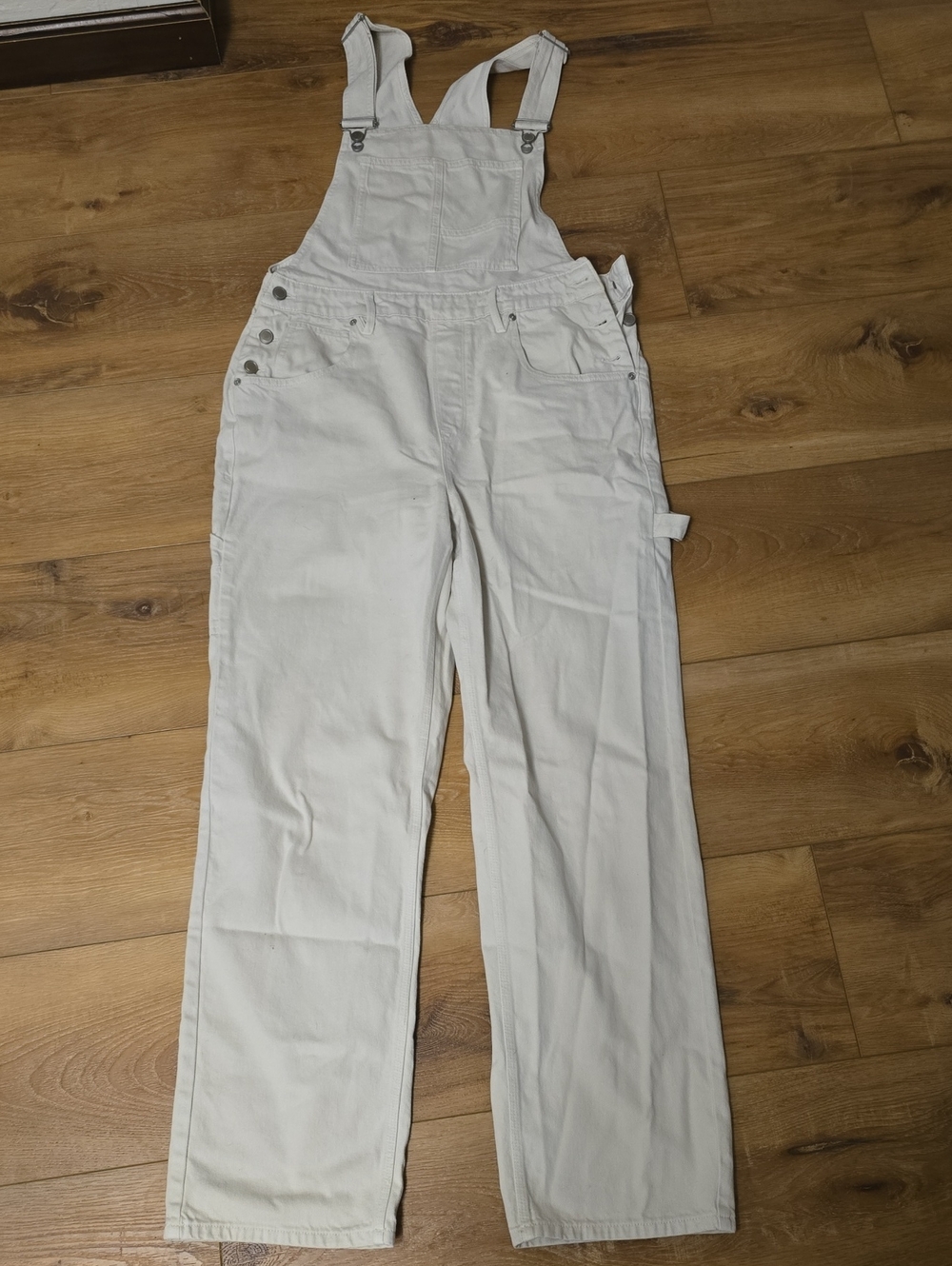 Good American Denim Bib Overalls White Waist 30